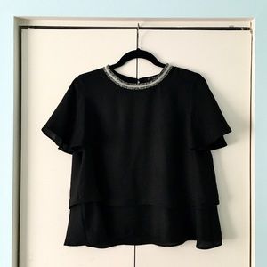 ZARA | Embellished Neck Blouse, size S